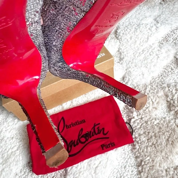 Christian louboutin sequin DECOLTISSIMO 100 SILVER PAILLETTES pointed toe heel - Picture 11 of 14